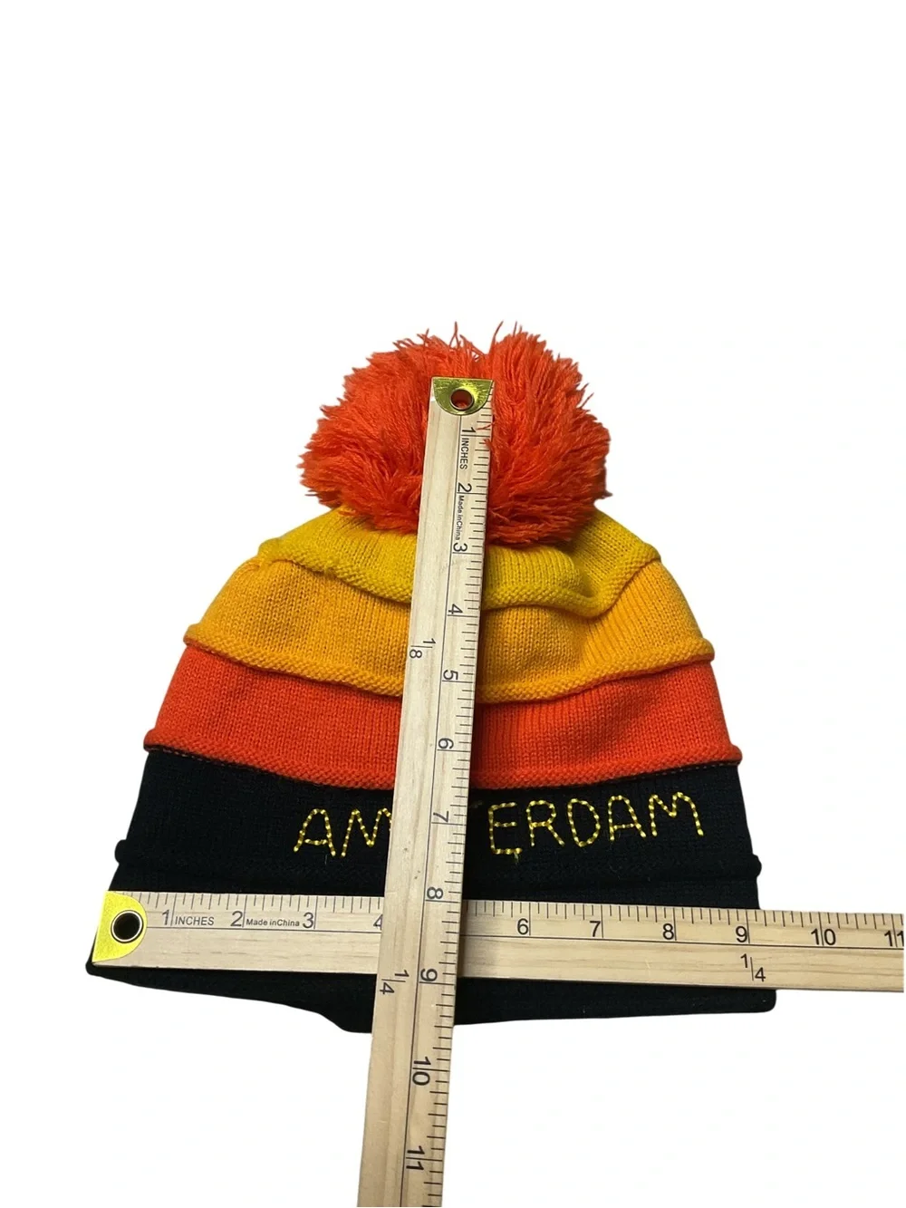 Robin Ruth Amsterdam Pom Pom Beanie Black Orange Yellow Netherlands Souvenir Hat